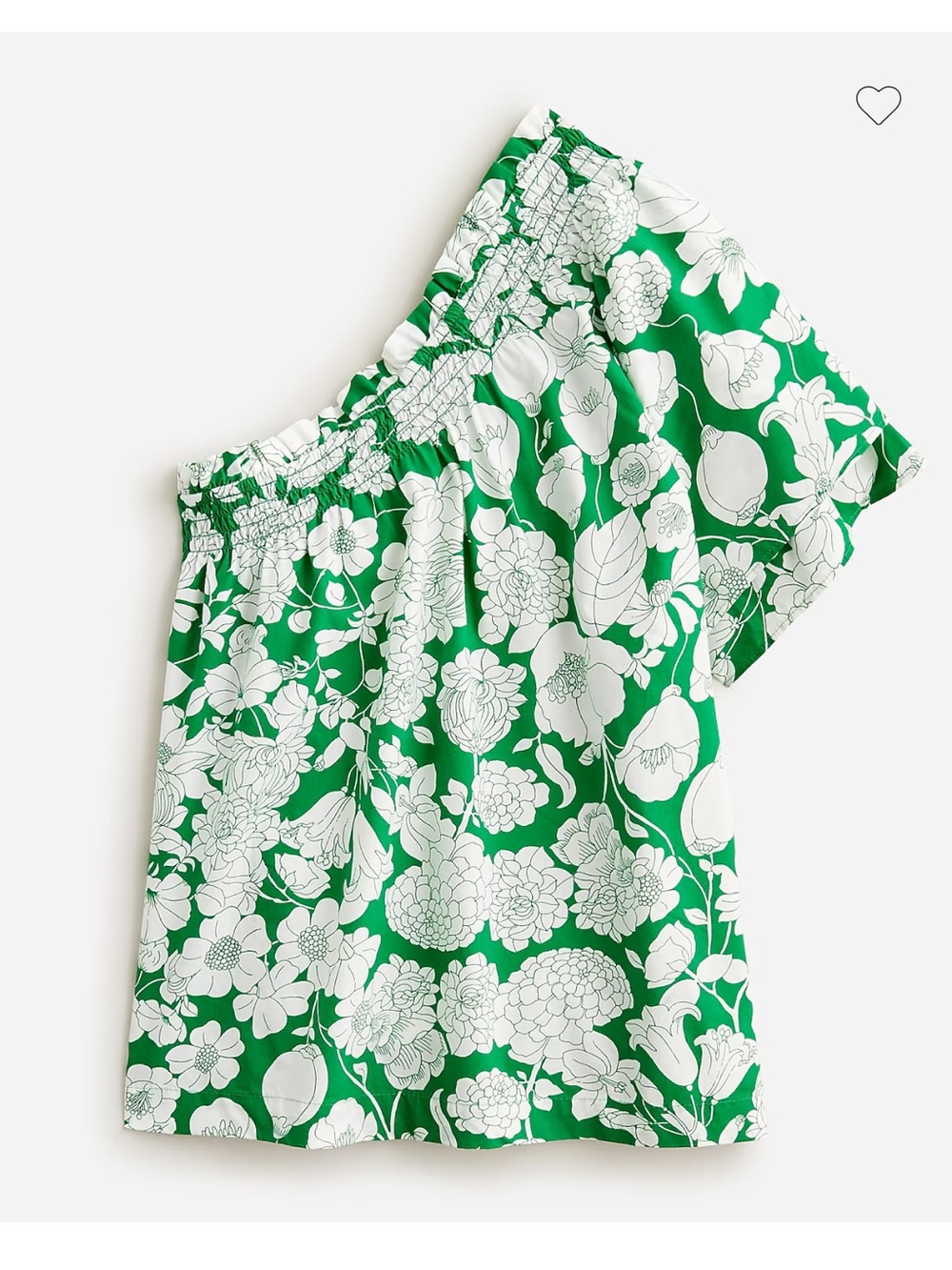 J. Crew Smocked One--Shoulder Kelly Green Floral Top XS